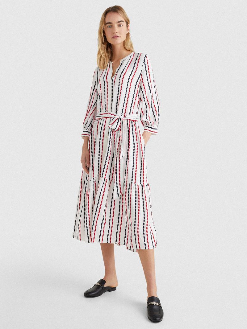 Női Tommy Hilfiger Dot Midi Shirtdress Dresses Stripes | HU 58UZG